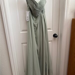 Azazie Dusty Sage Green Strapless Gown Sweetheart Neckline